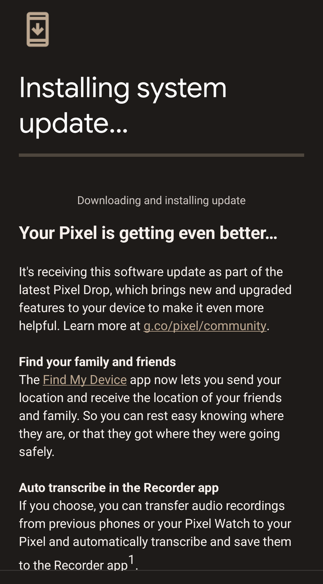 The Pixel March Update just landed!  Location sharing in Find My Device and auto-transcribe in Recorder are game-changers.  #PixelMarchUpdate #TechUpgrade #Pixel #Google