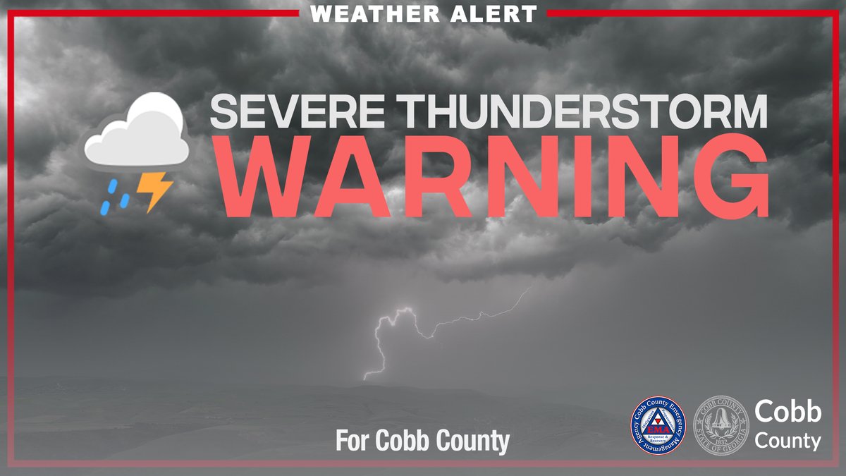 SEVERE THUNDERSTORM WARNING
For Cobb County until 1:30 am.  
An approaching line of storms could bring damaging 60 mph winds.  Avoid travel at this time, and monitor local conditions.