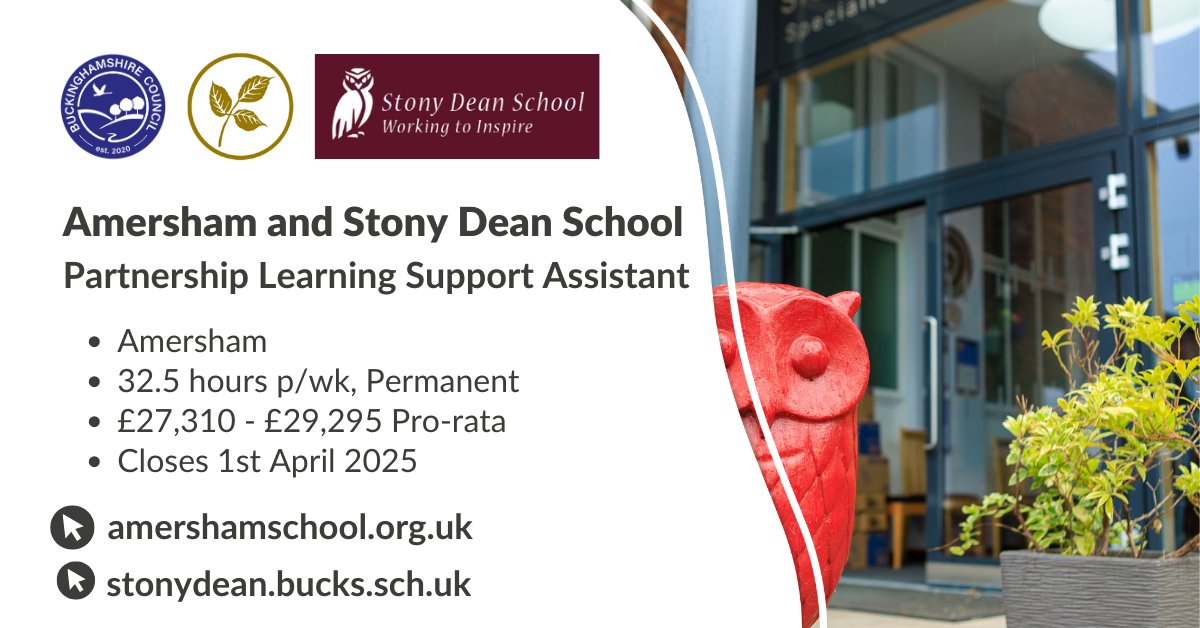 teachbucks's tweet image. Amersham School and Stony Dean School seek a Learning Support Assistant to support the social, emotional and learning needs of individual pupils identified on the partnership model. Find out more: ow.ly/qu9250VacAr
#LearningSupportAssistant #JobsinSchools #Education