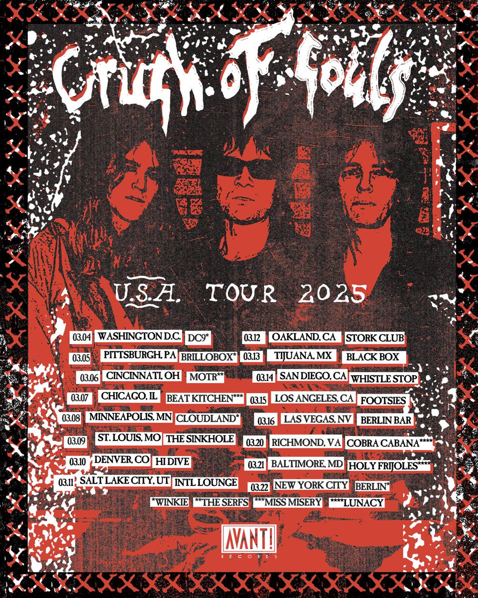 CRUSH OF SOULS U.S. tour has just started!
Go see this spooky cult, they kill it live!

New album Lézire available at merch table 🦅

#gothic #goths #americangothic #PostPunk #NEWWAVE #synthpop