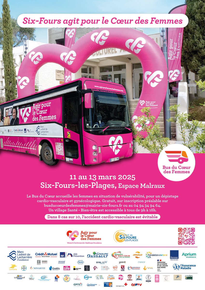 CPAM du Var (@cpam83) on Twitter photo Le bus du cœur est de retour dans notre département ! 🚌Parce que les maladies cardio-vasculaires tuent encore chaque jour 200 femmes en France, du 11 au 13 mars 2025, venez (re)découvrir le bus du cœur des femmes à l’ <a href="/espacemalraux/">Espace Malraux</a> de <a href="/6fourslesplages/">Ville de Six-Fours les Plages</a> Le bus du cœur est de retour dans notre département ! 🚌Parce que les maladies cardio-vasculaires tuent encore chaque jour 200 femmes en France, du 11 au 13 mars 2025, venez (re)découvrir le bus du cœur des femmes à l’ <a href="/espacemalraux/">Espace Malraux</a> de <a href="/6fourslesplages/">Ville de Six-Fours les Plages</a>