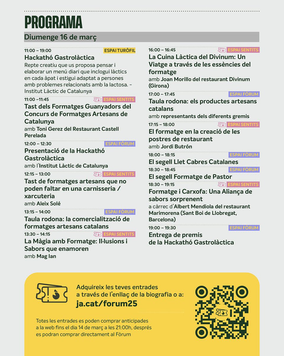 Forumformatge's tweet image. 📢 Ja tenim la programació del Fòrum del Formatge 2025🧀
📅 15 i 16 de març
📍 Passeig de la Devesa, Girona

Vols viure l’experiència de primera mà? Corre a reservar la teva entrada a ja.cat/forum25 o al web forumformatge.cat