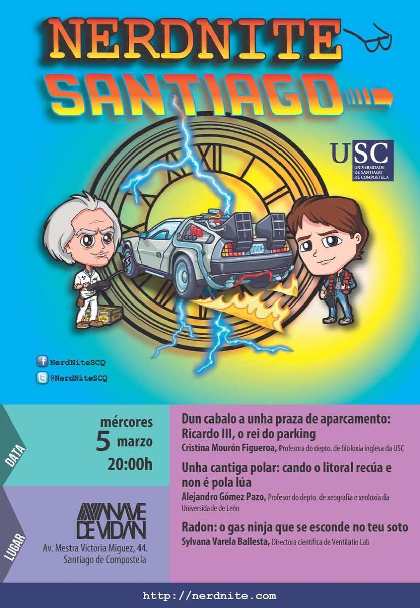 Esta noite estarei participando nunha nova edición das <a href="/NerdNiteSCQ/">NerdNiteSCQ</a> en moi boa compañía. Se queredes pasar un bo rato entre ciencia, ás 20:00 na Nave de Vidán