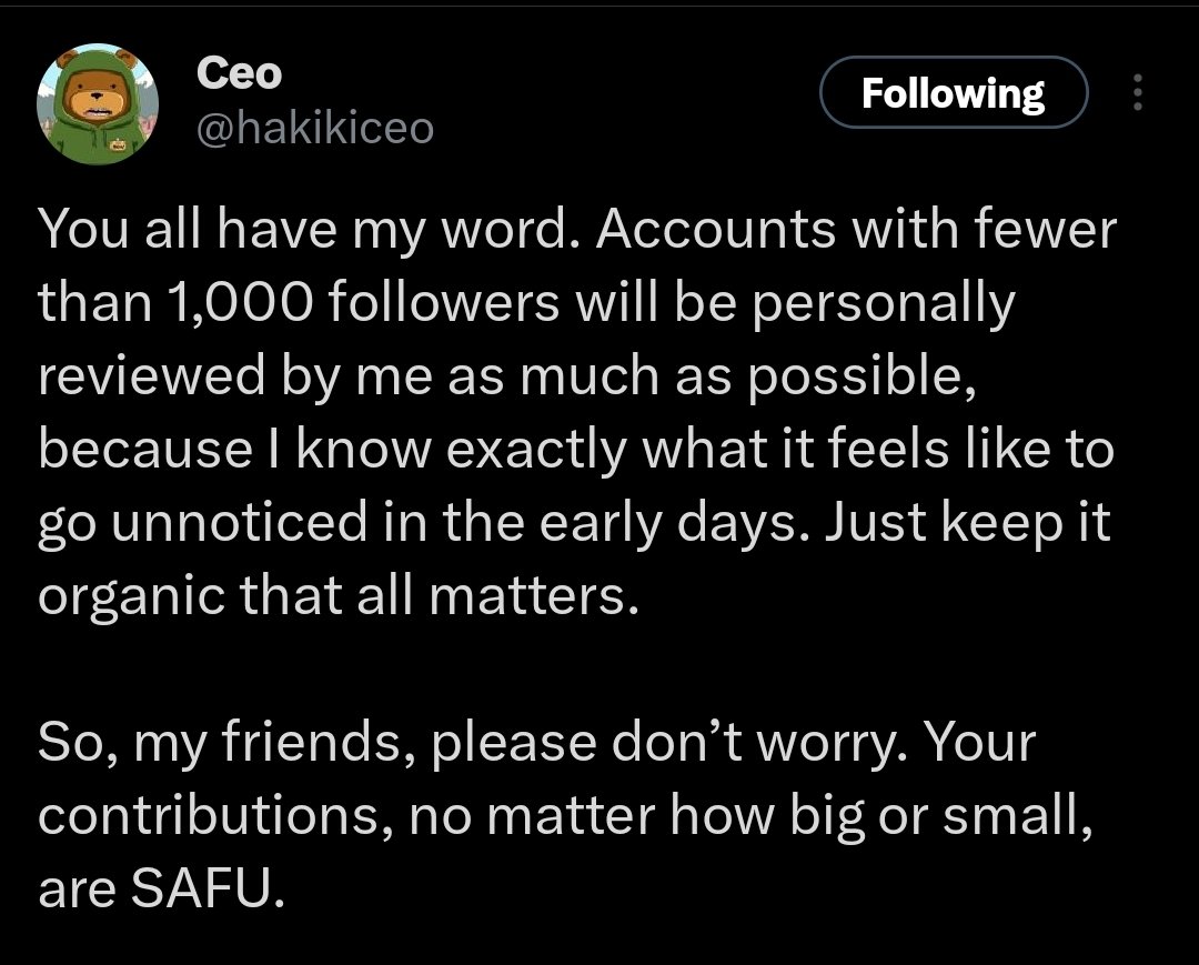 if you have less then 1000 followers 

GATHER HERE 

Dont fade $BOI gonna cook hard 

Take your first 1000 PAW points 👇

Interact ✅️
Engage ✅️ 
Like ✅️
Repost ✅️
Comment <a href="/Boithebear/">Boi</a>

Follow each reply &amp; get follow back.