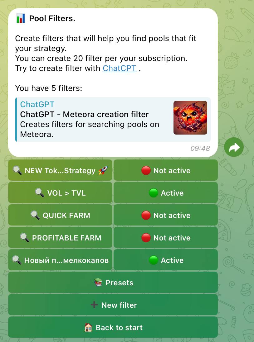 memeteora_lp's tweet photo. Keep building  💪

## ver 2.2.0
- Fixed TVL (in test mode) 
Surprising fact: Meteora often incorrectly displays TVL of its own pools (cheating us with potential profitability, it turns out). We fixed it. 
- Added Volume 1h
- Added Volume 1h previous
- Updated ChatGPT Agent https://t.co/QM8Bpg3CZe