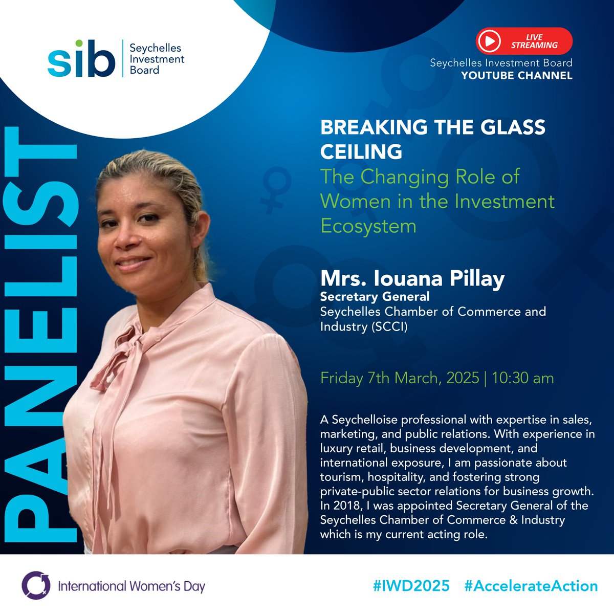 Meet Mrs. Iouana Pillay, Secretary General of the Seychelles Chamber of Commerce and Industry (SCCI) and a passionate advocate for business growth, tourism, and private-public sector collaboration.
Let’s inspire change and accelerate action! 💜 #IWD2025 #AccelerateAction