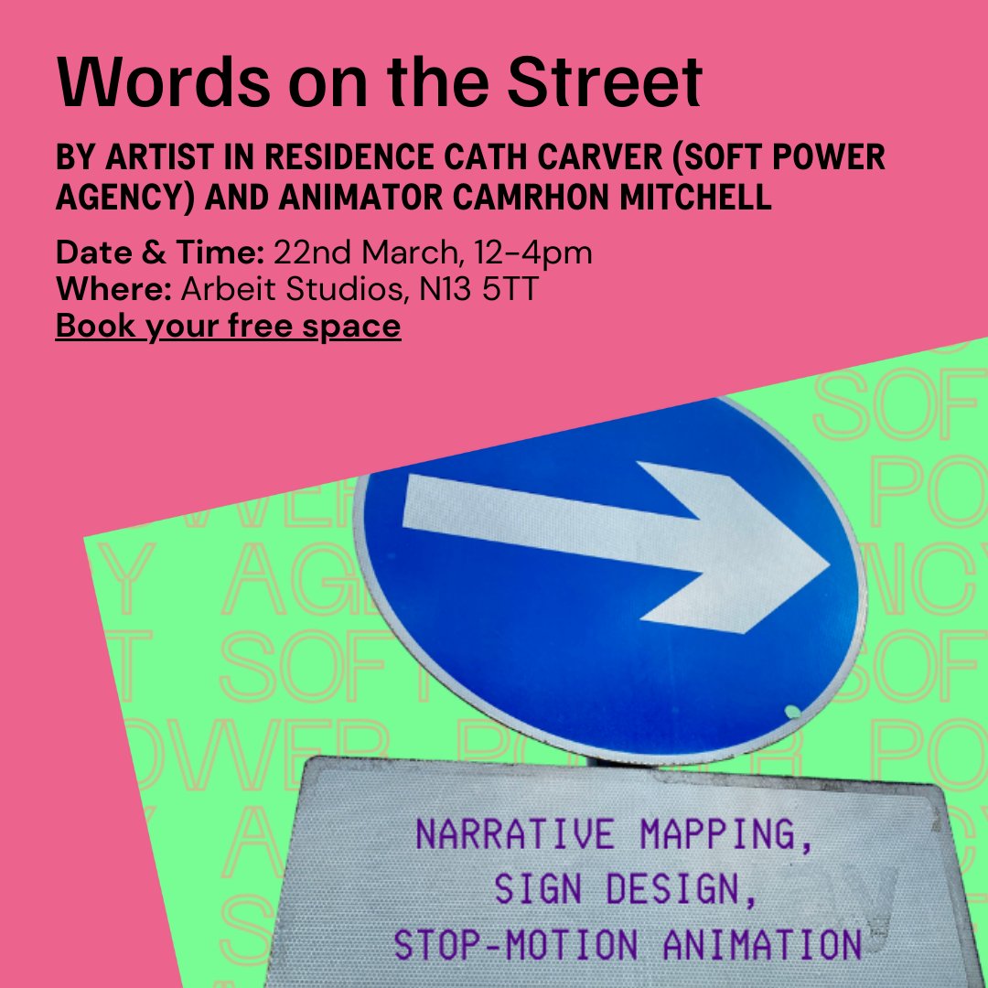 How do words and signs shape our spaces?

Join this hands-on workshop in Palmers Green to explore narrative mapping, sign design, and stop-motion animation with artist Cath Carver and animator Camrhon Mitchell.

🎟 Free – book now: bit.ly/4iiyFED