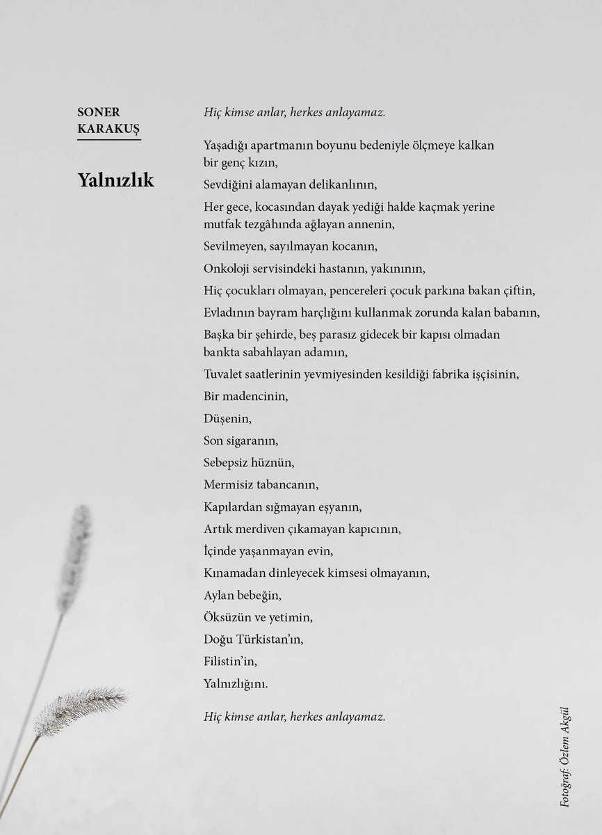 Mart sayımızın arka kapağıdır, 
Soner Karakuş'un kaleminden. 

"Yalnızlık"