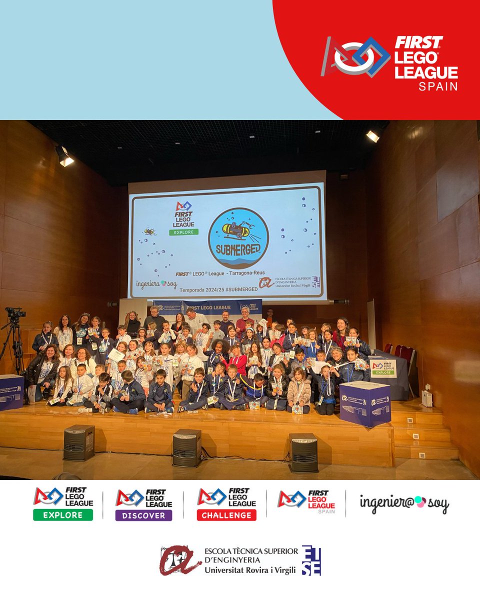 FLLTgn_Reus's tweet photo. Tot seguit d’una gran foto de família #flltarragona25 #fllspainsubmerged #explore @FLL_Spain  @universitatURV  @etseURV  @TGNAjuntament  @reus_cat  @ApplusIDIADA  @Dipta_cat  #morethanrobots https://t.co/JaDdyu37AE