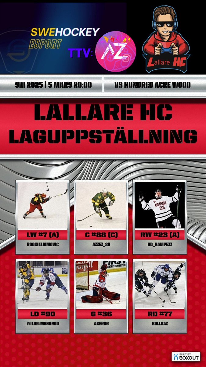Dags för underdogsen att äntra isen ikväll!💪Vi ställs mot ett väldigt väldigt rutinerat gäng i första omgången!👀

Min första turneringsmatch som center sen stan brann!

⏰️: 20:00 CET
🍿: Twitch.tv/Azzez_88 
🏒: Svenska Mästerskapet 2025🇸🇪
 #smehockey #WorldOfChel #NHL25
