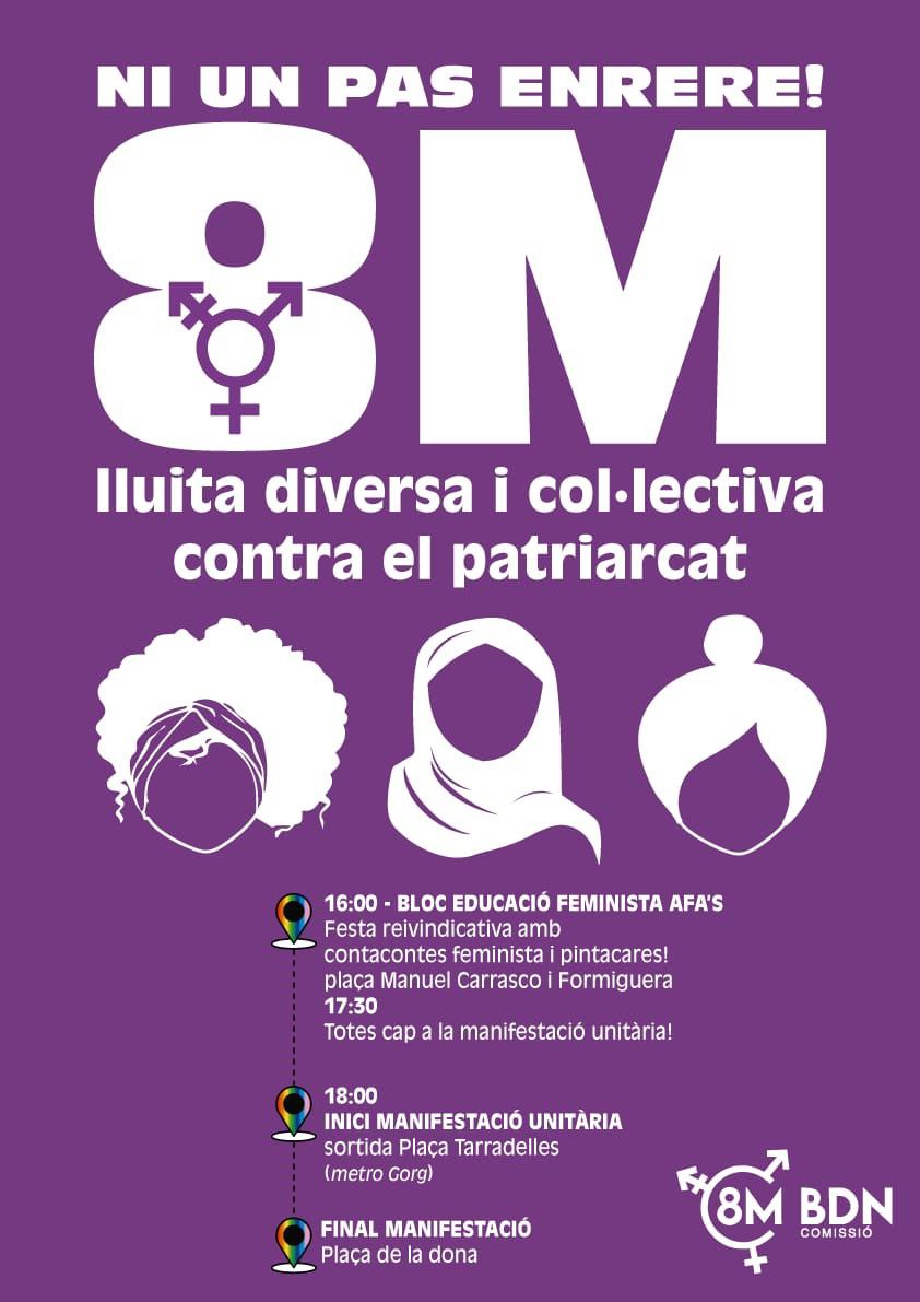 A #Badalona la Comissió #8M convoca manifestació feminista per la tarda! Ni un pas enrere contra el patriarcat, lluita diversa i col•lectiva! Sortim totes al carrer!