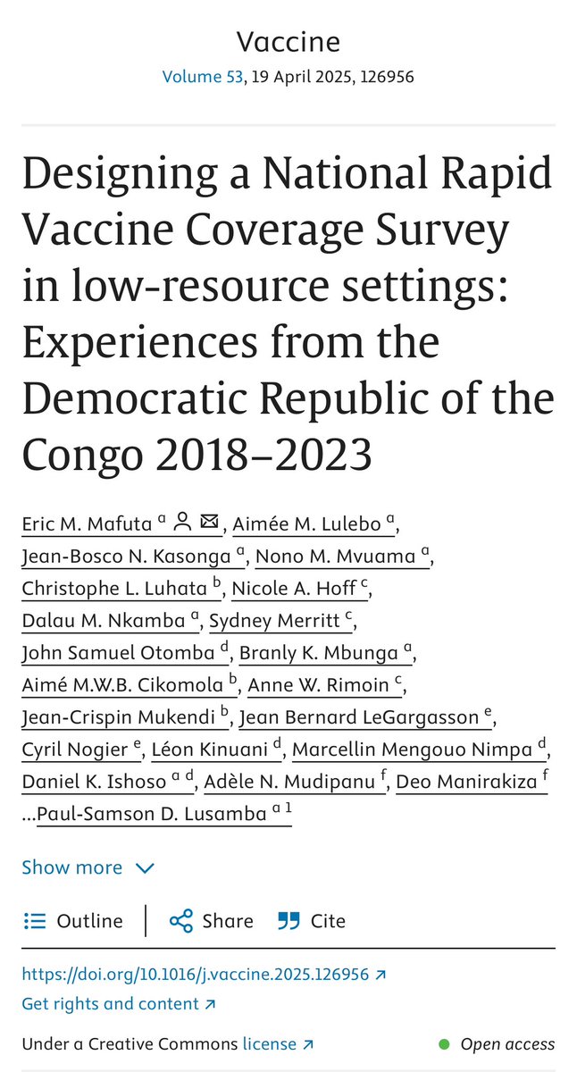 Ecole de Santé Publique de Kinshasa-ESP (@esp_kin) on Twitter photo 💄💄 Publication alert
Learn from our team sharing the experience on Designing a National Rapid Vaccine Coverage Survey in Low-resource settings.
Link to the publication : sciencedirect.com/science/articl…
<a href="/EricMafuta2/">Eric Mafuta</a> 💄💄 Publication alert
Learn from our team sharing the experience on Designing a National Rapid Vaccine Coverage Survey in Low-resource settings.
Link to the publication : sciencedirect.com/science/articl…
<a href="/EricMafuta2/">Eric Mafuta</a>