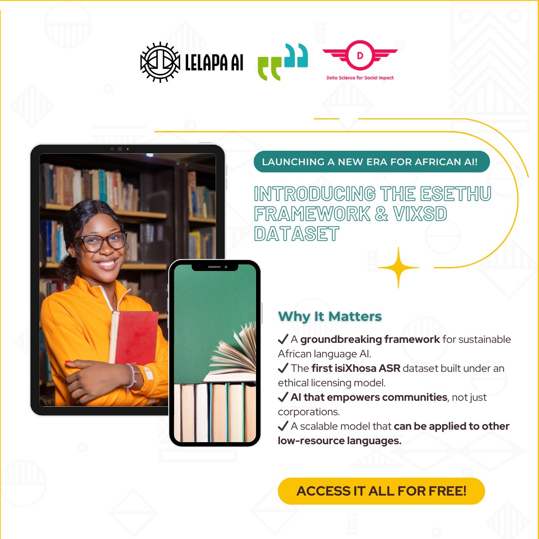 Lelapa AI (@lelapaai) on Twitter photo π¨ π BREAKING NEWS: AI That Gives Back to African Languages! π
#LelapaAI, <a href="/waywithwordsnet/">Way With Words</a> & <a href="/DSFSI_Research/">Data Science for Social Impact</a> just launched The Esethu Framework - a game-changing model that ensures African language data fuels its own future, not just big tech profits! π₯
- T H R E A D - π¨ π BREAKING NEWS: AI That Gives Back to African Languages! π
#LelapaAI, <a href="/waywithwordsnet/">Way With Words</a> & <a href="/DSFSI_Research/">Data Science for Social Impact</a> just launched The Esethu Framework - a game-changing model that ensures African language data fuels its own future, not just big tech profits! π₯
- T H R E A D -