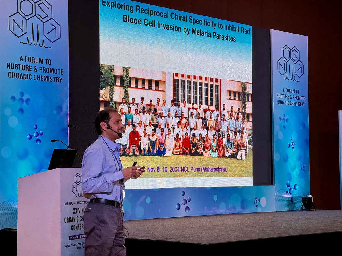 NOST (@nost_india) on Twitter photo Prof. Kalyaneswar Mandal (TIFR Hyderabad <a href="/TIFRH_buzz/">TIFR Hyderabad</a> ) delivered a captivating talk at #NOSTOCC2025 on "Exploring Reciprocal Chiral Specificity to Inhibit Red Blood Cell Invasion by Malaria Parasites." A step forward in the fight against malaria with precision molecular design. Prof. Kalyaneswar Mandal (TIFR Hyderabad <a href="/TIFRH_buzz/">TIFR Hyderabad</a> ) delivered a captivating talk at #NOSTOCC2025 on "Exploring Reciprocal Chiral Specificity to Inhibit Red Blood Cell Invasion by Malaria Parasites." A step forward in the fight against malaria with precision molecular design.