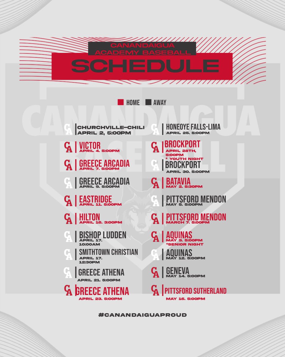 Canandaigua Academy Baseball (@cabaseball1791) on Twitter photo 2025 Varsity Baseball Schedule is out. Gonna be an exciting season playing some top quality competition.
<a href="/CAGrayWolves/">Canandaigua Athletics</a> <a href="/CanandaiguaCSD/">Canandaigua City School District</a> <a href="/PickinSplinters/">Paul Gotham</a> <a href="/PrimetimeBall_/">Primetime585⭕️</a> <a href="/chosenspotradio/">Chosen Spot Radio 🎙</a> <a href="/jjDandC/">James A. Johnson</a> <a href="/FLTimesSports/">FL Times Sports</a> 2025 Varsity Baseball Schedule is out. Gonna be an exciting season playing some top quality competition.
<a href="/CAGrayWolves/">Canandaigua Athletics</a> <a href="/CanandaiguaCSD/">Canandaigua City School District</a> <a href="/PickinSplinters/">Paul Gotham</a> <a href="/PrimetimeBall_/">Primetime585⭕️</a> <a href="/chosenspotradio/">Chosen Spot Radio 🎙</a> <a href="/jjDandC/">James A. Johnson</a> <a href="/FLTimesSports/">FL Times Sports</a>