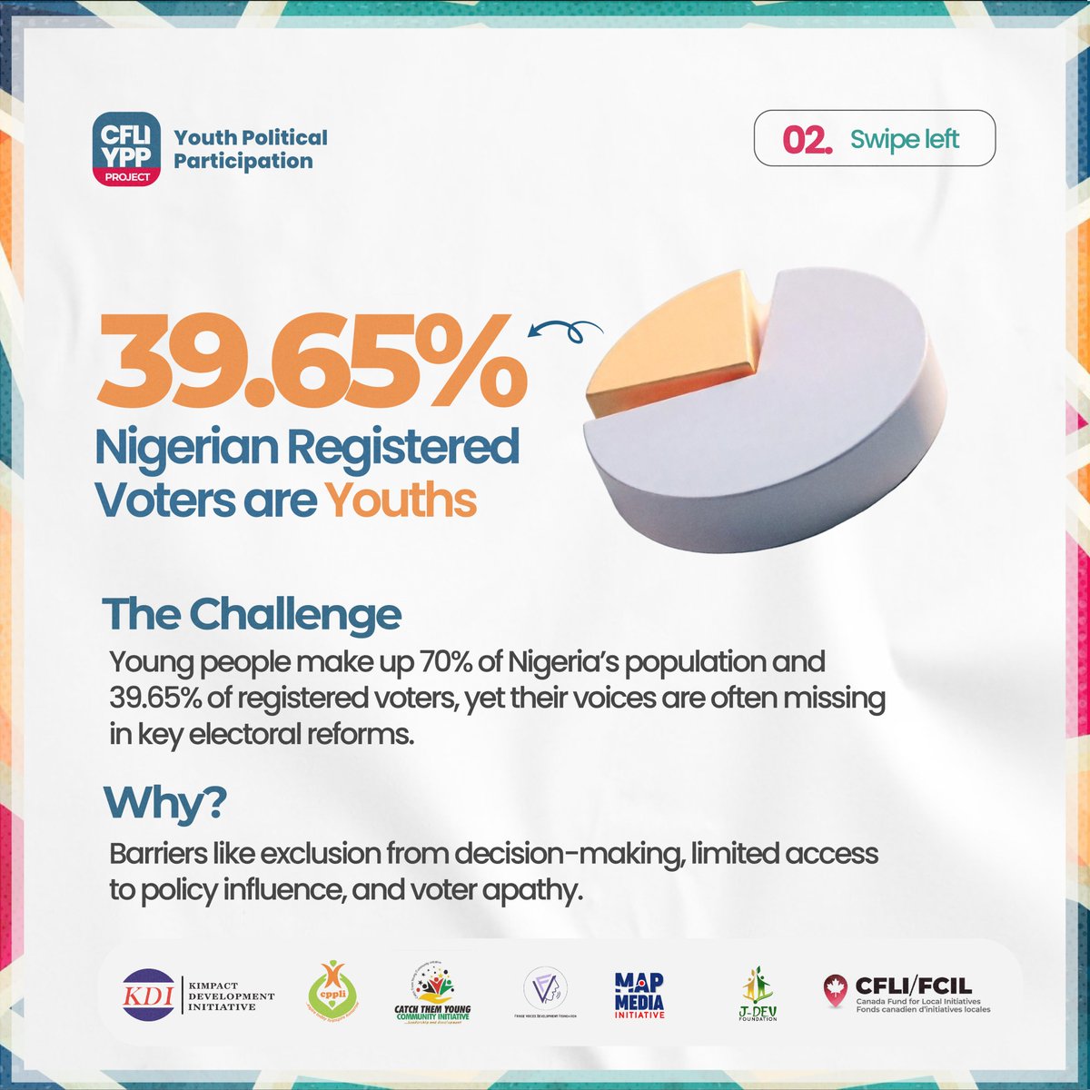 With young people making up the majority of the population and a significant percentage of registered voters, their voices should be at the center of electoral reform. Yet, they remain underrepresented in key decision-making spaces.

#YouthForReform #CFLIYPP #ElectoralReform