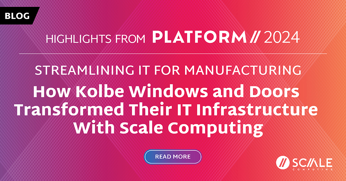 ScaleComputing's tweet photo. At our #Platform2024 event, @Kolbewindows shared their #ITmodernization journey, partnering with Scale Computing to streamline #virtualization, simplify #disasterrecovery & improve performance. Read the recap ⬇️ — & register NOW for #Platform2025, 5/13-15!
https://t.co/n2eZSJowp4 https://t.co/cMSAQ1vx86
