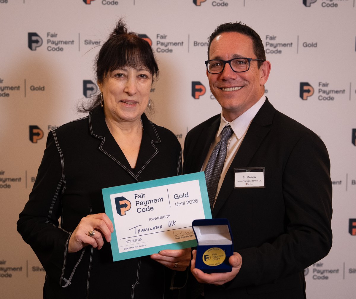 Our MD proudly receiving the Fair Payment Code gold award from the Small Business Commissioner last week at the IOD in London.

<a href="/FairPaymentCode/">Fair Payment Code</a> <a href="/The_IoD/">IoD</a> <a href="/translatoruk/">Translator UK</a> <a href="/LondonTranslate/">London Translation Services</a>