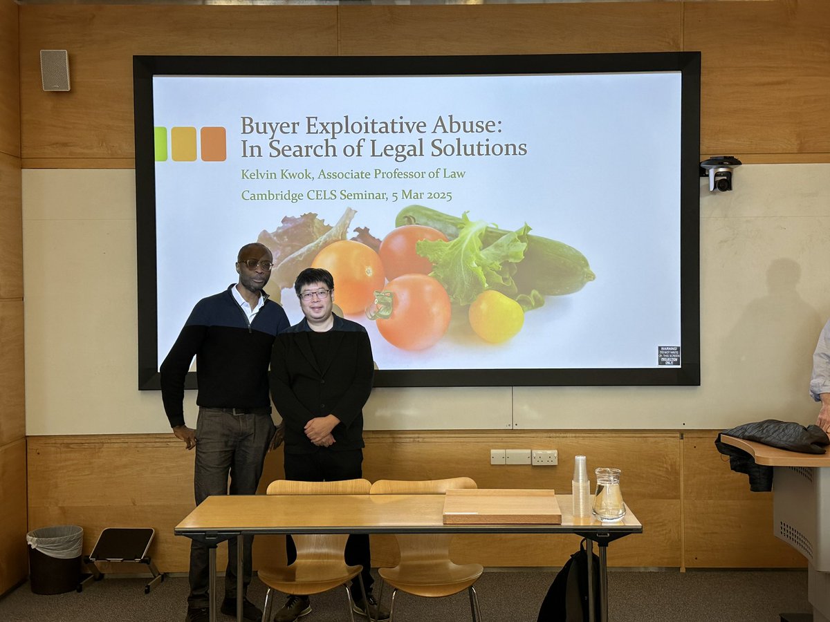 Great to see Prof Kelvin Kwok of the University of Hong Kong hosted by former <a href="/EULegalStudies/">CELS</a> Director Prof Odudu for his Lunchtime Seminar on 'Buyer Exploitative Abuse: In Search of Legal Solutions' today <a href="/cambridgelaw/">Faculty of Law</a>