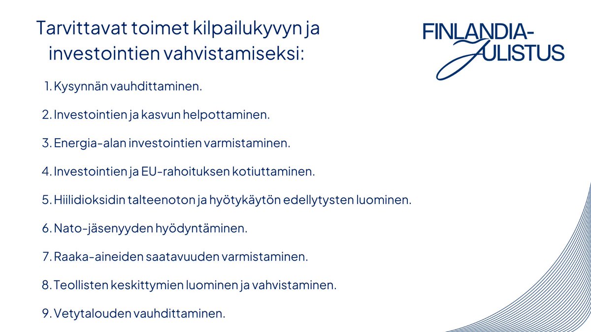 Yli 200 teollisuusyritystä ehdottaa lisätoimia Suomen teollisuuden uudistamiseksi ja kestävän kasvun nopeuttamiseksi.

Lue lisää: metsateollisuus.fi/uutishuone/yli…

<a href="/metsateollisuus/">Metsäteollisuus</a> <a href="/Kemianteollisuu/">Kemianteollisuus</a> <a href="/TechFinland/">Teknologiateollisuus</a> <a href="/Energiateol/">Energiateollisuus - Finnish Energy</a> #finlandiajulistus