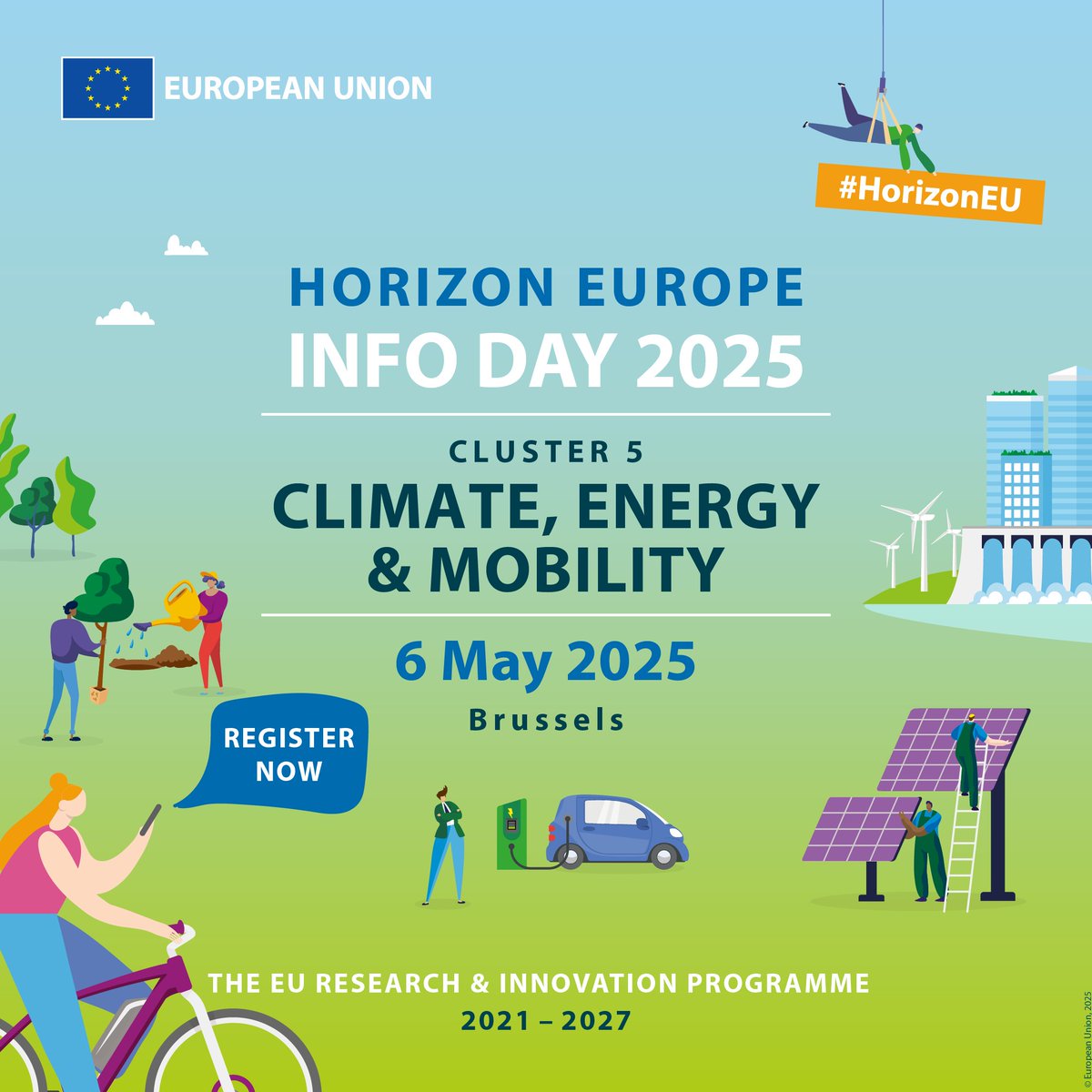 CINEA 🇪🇺 (@cinea_eu) on Twitter photo 🚀Registrations open for #EU #HorizonEU Info Day #Cluster5 #Climate #Energy #Mobility #Transport
📅6/5/25
📍Onsite in Brussels (register by 31/3) & online
✅Insights into topics for 2025
✅Network with potential partners
👉All info and sign up …rch-innovation-community.ec.europa.eu/events/3Z4CdMQ…
#CL5INFODAY 🚀Registrations open for #EU #HorizonEU Info Day #Cluster5 #Climate #Energy #Mobility #Transport
📅6/5/25
📍Onsite in Brussels (register by 31/3) & online
✅Insights into topics for 2025
✅Network with potential partners
👉All info and sign up …rch-innovation-community.ec.europa.eu/events/3Z4CdMQ…
#CL5INFODAY