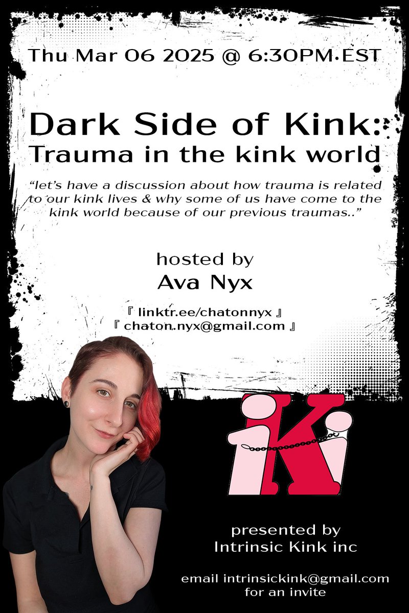 🍭 detained_dan (@baillon_bound) on Twitter photo Don't miss this class by <a href="/ChatonNyx/">Ava Nyx 🤟🏼</a> on Trauma in the kink world, tomorrow March 6 at 6:30 pm EST live and free on <a href="/IntrinsicKink/">Intrinsic Kink Inc.</a> 's Discord server.
Also check out and follow IKi's other Resident pros <a href="/IsabellaDollish/">Isabella Dollish Europe Tour July ‘25</a> and <a href="/NicholeThorneIN/">Nichole Thorne 🥀</a> . DM me for more details. Don't miss this class by <a href="/ChatonNyx/">Ava Nyx 🤟🏼</a> on Trauma in the kink world, tomorrow March 6 at 6:30 pm EST live and free on <a href="/IntrinsicKink/">Intrinsic Kink Inc.</a> 's Discord server.
Also check out and follow IKi's other Resident pros <a href="/IsabellaDollish/">Isabella Dollish Europe Tour July ‘25</a> and <a href="/NicholeThorneIN/">Nichole Thorne 🥀</a> . DM me for more details.