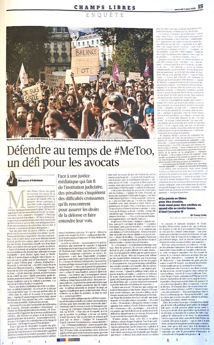Sans remettre en cause les bienfaits de la libération de la parole, des pénalistes s’interrogent : face à l’hyperpolarisation des débats, est-il possible d’apporter de la nuance à #MeToo afin de protéger les principes du droit?

🗞️ Dans <a href="/Le_Figaro/">Le Figaro</a> et sur lefigaro.fr/faits-divers/d…