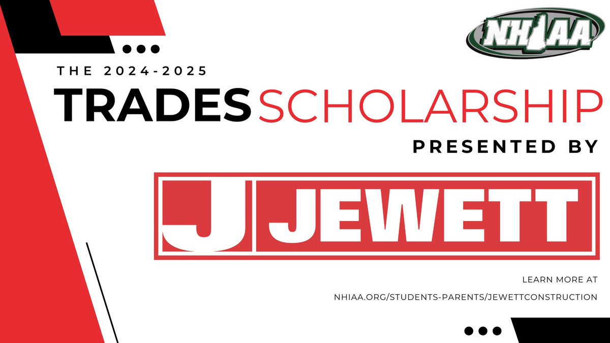 👋Hey NHIAA Seniors

Applications for the 2024-25 Trades Scholarship presented by <a href="/JewettConstruct/">Jewett Construction</a> are still open! 

1️⃣Student will win $3,000 to help start their career in the trades, courtesy of Jewett.

Apply here ➡️nhiaa.org/students-paren…

#NHIAASports