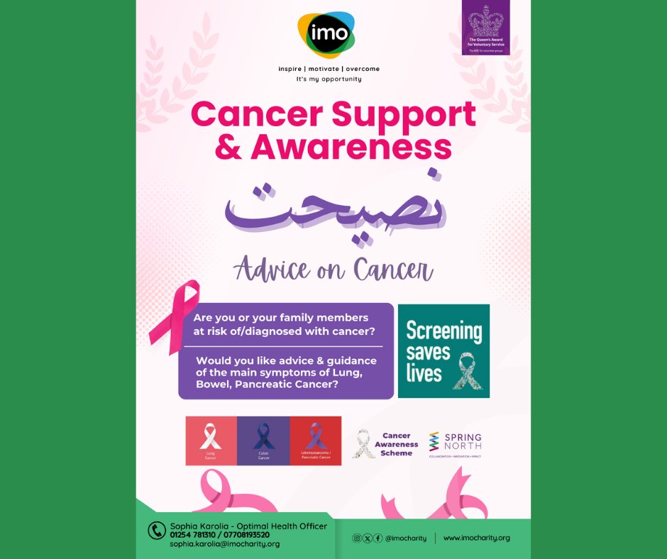IMO Charity (@imocharity) on Twitter photo 📢Many cancers show no symptoms in the early stages, making screening essential for early detection. To learn more about screening & early cancer prevention contact Sophia on 01254 781310 or Sophia.karolia@imocharity.org <a href="/springnorthHQ/">Spring North</a> <a href="/macmillancancer/">Macmillan Cancer Support</a> <a href="/CR_UK/">Cancer Research UK</a> <a href="/LSCICB/">Lancashire and South Cumbria ICB</a> 📢Many cancers show no symptoms in the early stages, making screening essential for early detection. To learn more about screening & early cancer prevention contact Sophia on 01254 781310 or Sophia.karolia@imocharity.org <a href="/springnorthHQ/">Spring North</a> <a href="/macmillancancer/">Macmillan Cancer Support</a> <a href="/CR_UK/">Cancer Research UK</a> <a href="/LSCICB/">Lancashire and South Cumbria ICB</a>