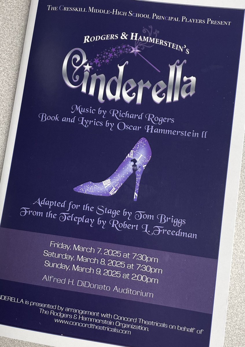 CHS Principal Players Present “Cinderella”. Check out the poster attached for more information. Great work by Advanced Digital Art student Yarden Elisha. <a href="/CresskillMSHS/">Cresskill MS/HS</a>