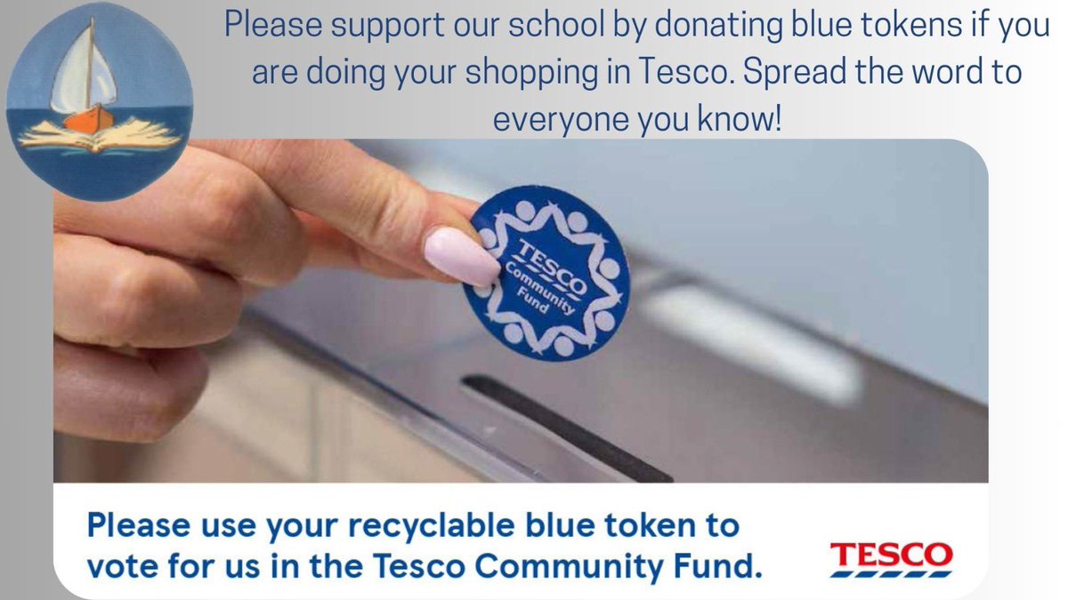 Please vote for our school in Tesco in Drogheda by giving us the blue tokens given out when you do your shopping in store!