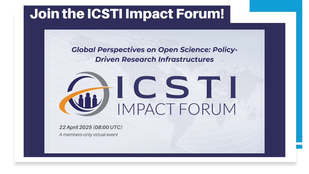 IATUL (@iatulorg) on Twitter photo 🚀Get ready! @ICSTI’s Impact Forum is happening on April 22 at 8:00 UTC. Explore Global Perspectives on Open Science: Policy-Driven Research Infrastructures with speakers from CERN, NII, TiB & swissuniversities. Don’t miss out—register now! 🔗 bit.ly/3QJ4sTs #OpenScience 🚀Get ready! @ICSTI’s Impact Forum is happening on April 22 at 8:00 UTC. Explore Global Perspectives on Open Science: Policy-Driven Research Infrastructures with speakers from CERN, NII, TiB & swissuniversities. Don’t miss out—register now! 🔗 bit.ly/3QJ4sTs #OpenScience