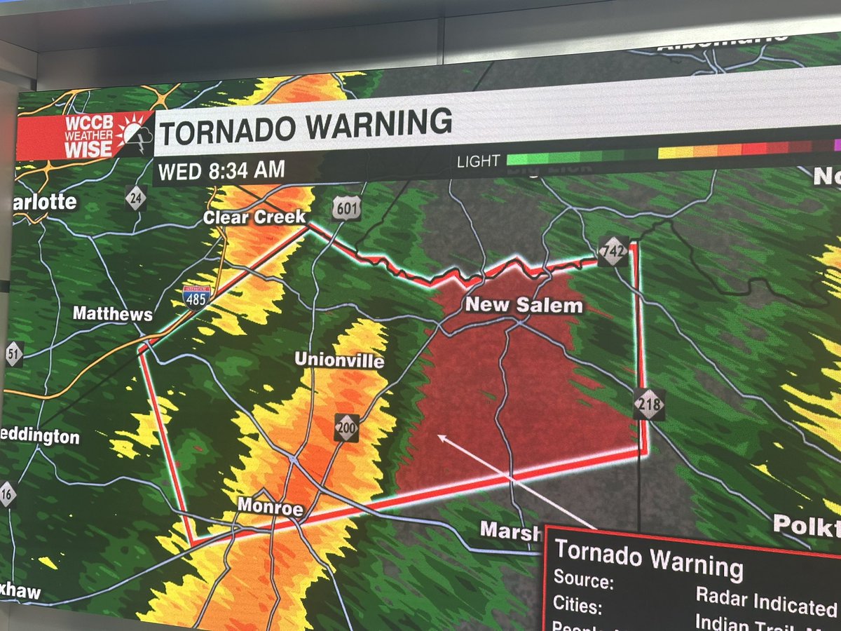 Tornado warning issued for Union County, NC… expires at 9am