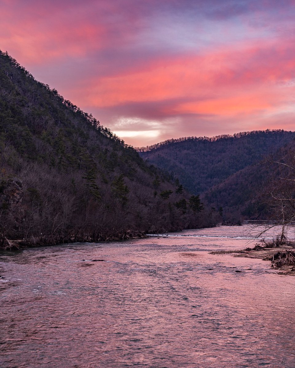 The French Broad river making its way through the mountains at sunrise yesterday