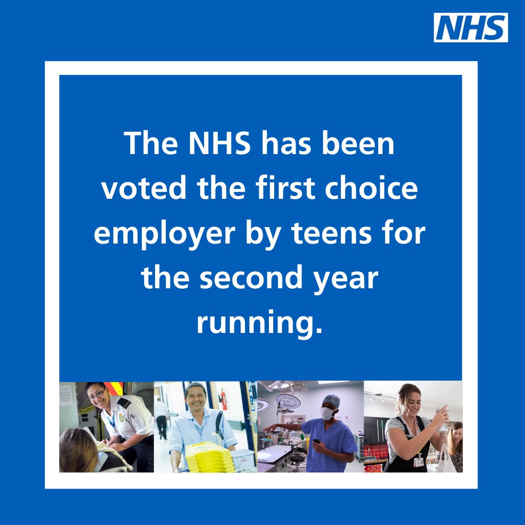 NHS Health Careers (@healthcareersuk) on Twitter photo The NHS has been voted the top choice employer by teens for the second year running in a @BBCBitesize survey💪
With 350 careers, there is a career for everyone in the NHS, no matter your background.
Search 'NHS careers' to find your career.
#NCW2025 #WeAreTheNHS <a href="/NHSE_WTE/">NHS England Workforce, Training and Education</a> The NHS has been voted the top choice employer by teens for the second year running in a @BBCBitesize survey💪
With 350 careers, there is a career for everyone in the NHS, no matter your background.
Search 'NHS careers' to find your career.
#NCW2025 #WeAreTheNHS <a href="/NHSE_WTE/">NHS England Workforce, Training and Education</a>