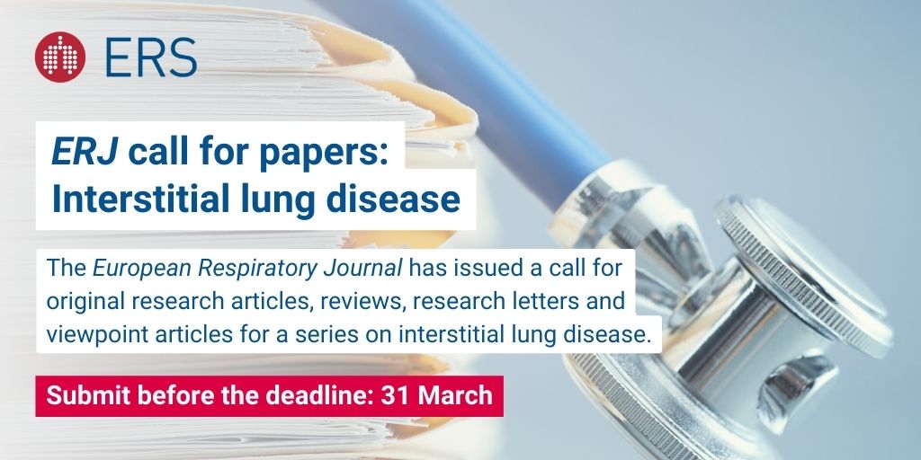 ERS (@eurorespsoc) on Twitter photo Submit your work!
The European Respiratory Journal is calling for new submissions of original research articles, reviews, research letters & viewpoint articles from across the spectrum of ILD. Deadline 31 March.
More info: ersnet.org/news-and-featu… <a href="/ERSpublications/">ERS publications</a> Submit your work!
The European Respiratory Journal is calling for new submissions of original research articles, reviews, research letters & viewpoint articles from across the spectrum of ILD. Deadline 31 March.
More info: ersnet.org/news-and-featu… <a href="/ERSpublications/">ERS publications</a>