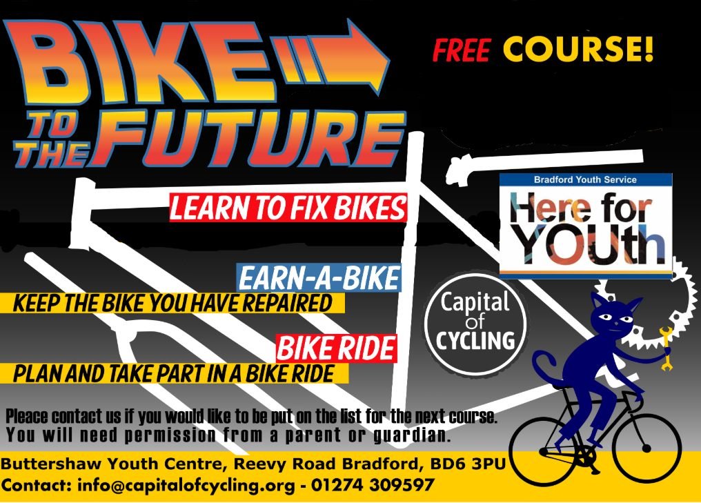 Bike to the Future - FREE COURSE
Learn to fix bikes: Earn a bike: Take part in bike rides
he course involves 2 sessions of 2 hours each either evening or weekend. Please use the link below to sign up. More details will follow.
docs.google.com/forms/d/1wRw05…