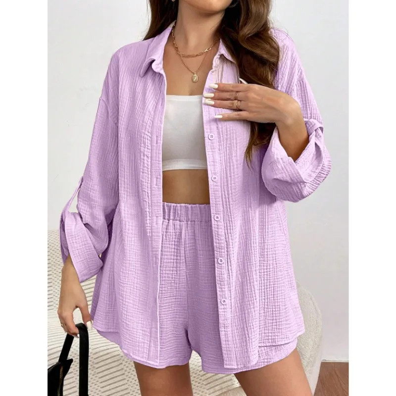 Women's Cotton Linen Solid Color Casual Loose Short Pants Sets - Full Set Outfit
Shop here👉suntuary.co/products/solid…