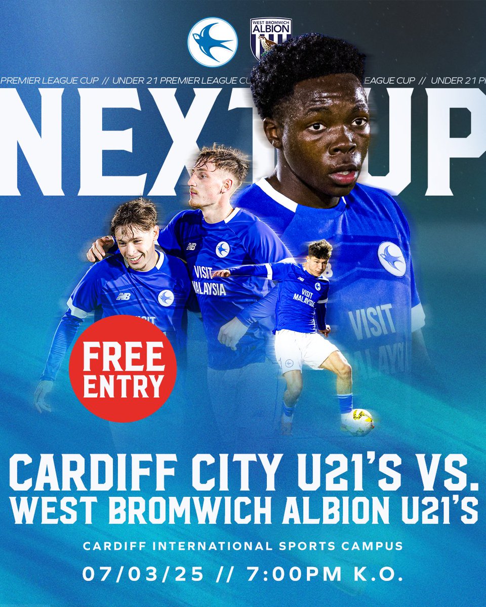 Cardiff City Academy (@cf11academy) on Twitter photo Watch our U21s in action in the PL Cup this Friday, with free entry! 💙
🆚 West Bromwich Albion
🏆 PL Cup
🗓️ 07/03/2025
⏰ 7pm KO
📍 <a href="/CDFSportsCampus/">Cardiff International Sports Campus</a>
#CityAsOne Watch our U21s in action in the PL Cup this Friday, with free entry! 💙
🆚 West Bromwich Albion
🏆 PL Cup
🗓️ 07/03/2025
⏰ 7pm KO
📍 <a href="/CDFSportsCampus/">Cardiff International Sports Campus</a>
#CityAsOne