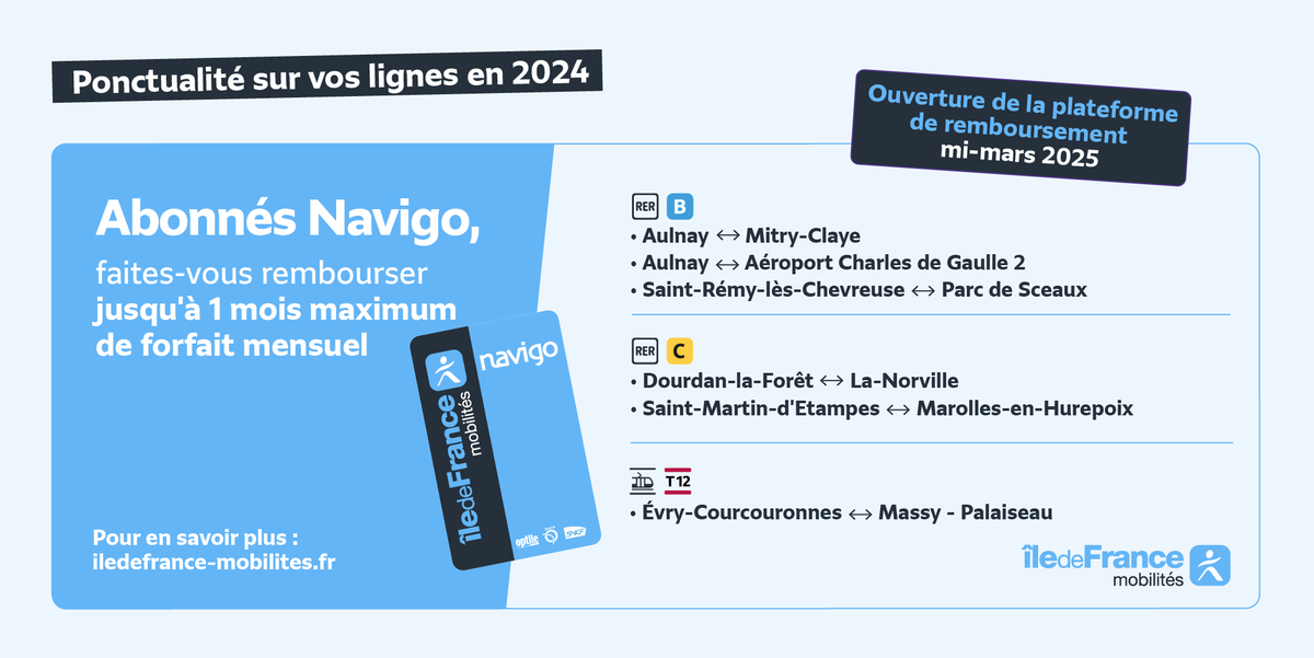 T12_IDFM's tweet image. 📣 Ponctualité en 2024 : la plateforme de #remboursement ouvrira fin mars.