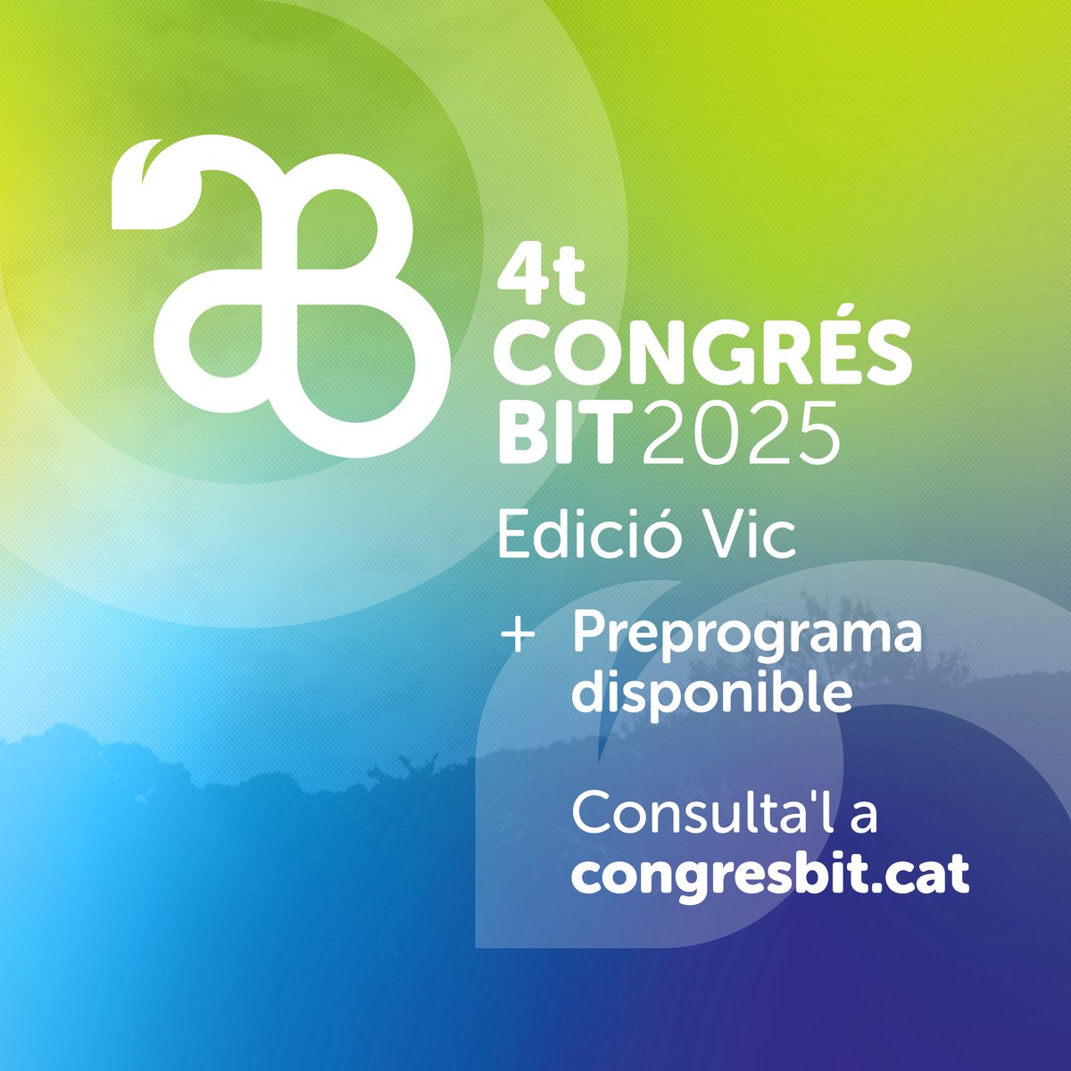 4t Congrés BIT - Edició Vic (@congresbit) on Twitter photo 📢 DISPONIBLE EL PREPROGRAMA DEL <a href="/congresBIT/">4t Congrés BIT - Edició Vic</a>:
Consulta els temes, ponents i activitats que marcaran aquesta edició, centrada en la valorització dels serveis ecosistèmics.
📅 8 i 9 d’abril de 2025 | #Vic
🔗 Consulta’l aquí: congresbit.cat
#congresbit #bioeconomia 📢 DISPONIBLE EL PREPROGRAMA DEL <a href="/congresBIT/">4t Congrés BIT - Edició Vic</a>:
Consulta els temes, ponents i activitats que marcaran aquesta edició, centrada en la valorització dels serveis ecosistèmics.
📅 8 i 9 d’abril de 2025 | #Vic
🔗 Consulta’l aquí: congresbit.cat
#congresbit #bioeconomia