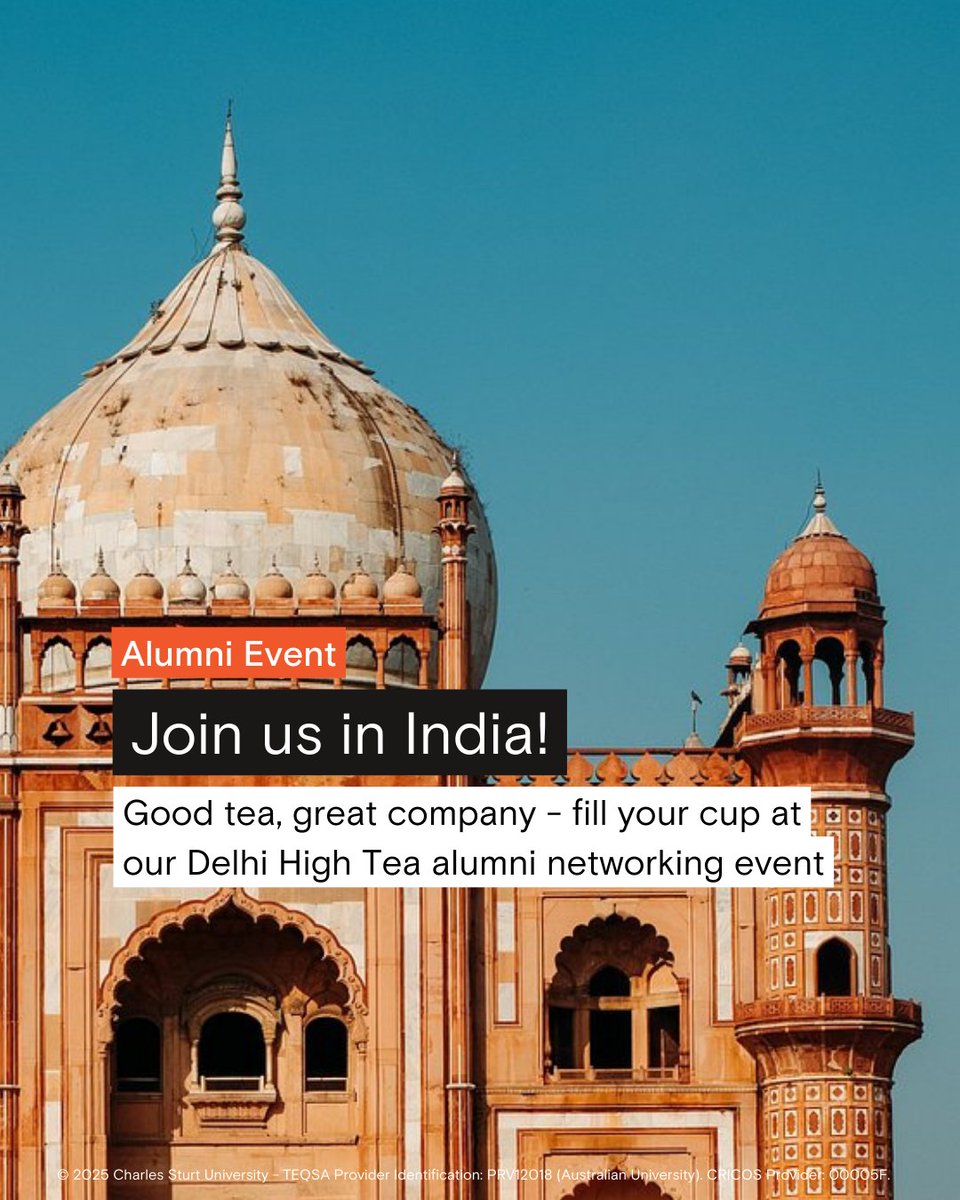 Delhi-based Charles Sturt alumni - we’re hosting a high tea &amp; networking event just for you!

📍 Galaxy at Holiday Inn, Aerocity, Delhi
📅 Saturday, 22 March, 3 PM - 6 PM
🔗bit.ly/3XtuKgr

#CharlesSturtAlumni #Networking #Delhi #India