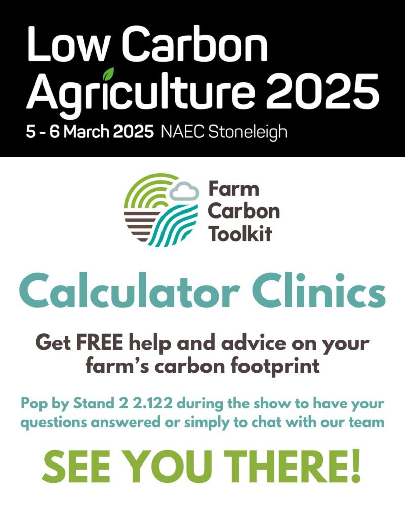 Farm Carbon Toolkit (@farmco2toolkit) on Twitter photo Don't forget! We're holding drop-in sessions at the <a href="/lowcarbonagri/">Low Carbon Agriculture</a> show, so pop by Stand 2.122 to discuss carbon calculators, your reports, or simply for a chat!👍
#NetZero #agriculture #LowCarbonAgriculture #sustainability #farmcarbon #carboncalculator Don't forget! We're holding drop-in sessions at the <a href="/lowcarbonagri/">Low Carbon Agriculture</a> show, so pop by Stand 2.122 to discuss carbon calculators, your reports, or simply for a chat!👍
#NetZero #agriculture #LowCarbonAgriculture #sustainability #farmcarbon #carboncalculator