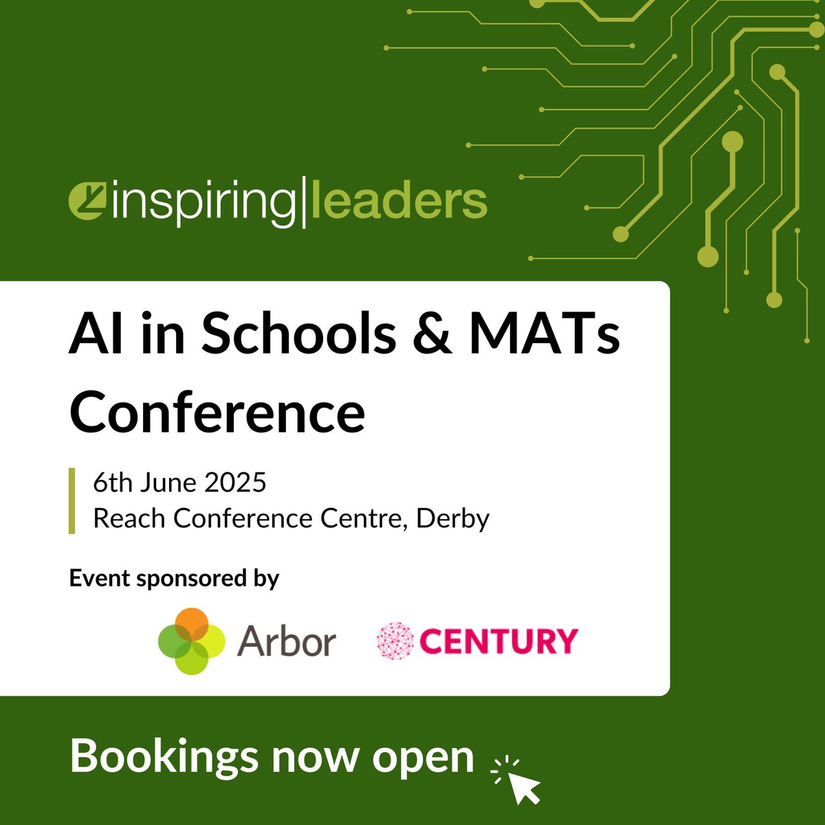 📢 Bookings are now open for the AI in Schools and MATs Conference.

💻 How to book: Booking details have been sent out across our partnership, but if you haven't received it, email us at info@iltoday.co.uk.

<a href="/ArborEdu/">Arbor Education</a> <a href="/ThisIsCentury/">CENTURY</a>