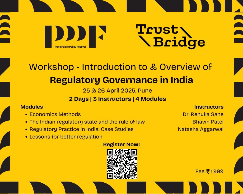 Sahil Deo (@deosahil) on Twitter photo . <a href="/PunePPF/">Pune Public Policy Festival</a> would be hosting a two day immersive workshop on Regulatory Governance in India by <a href="/resanering/">Renuka Sane</a> of <a href="/TrustBridgeRule/">TrustBridge Rule of Law Foundation</a> & her team
25 & 26 April | Pune
Do register!
<a href="/aparanjape/">Amit Paranjape</a> <a href="/cIndraneel/">Indraneel Chitale</a> <a href="/SiddharthDesai/">Siddharth Desai</a> <a href="/OsSathe/">Omkar Sathe</a> . <a href="/PunePPF/">Pune Public Policy Festival</a> would be hosting a two day immersive workshop on Regulatory Governance in India by <a href="/resanering/">Renuka Sane</a> of <a href="/TrustBridgeRule/">TrustBridge Rule of Law Foundation</a> & her team
25 & 26 April | Pune
Do register!
<a href="/aparanjape/">Amit Paranjape</a> <a href="/cIndraneel/">Indraneel Chitale</a> <a href="/SiddharthDesai/">Siddharth Desai</a> <a href="/OsSathe/">Omkar Sathe</a>