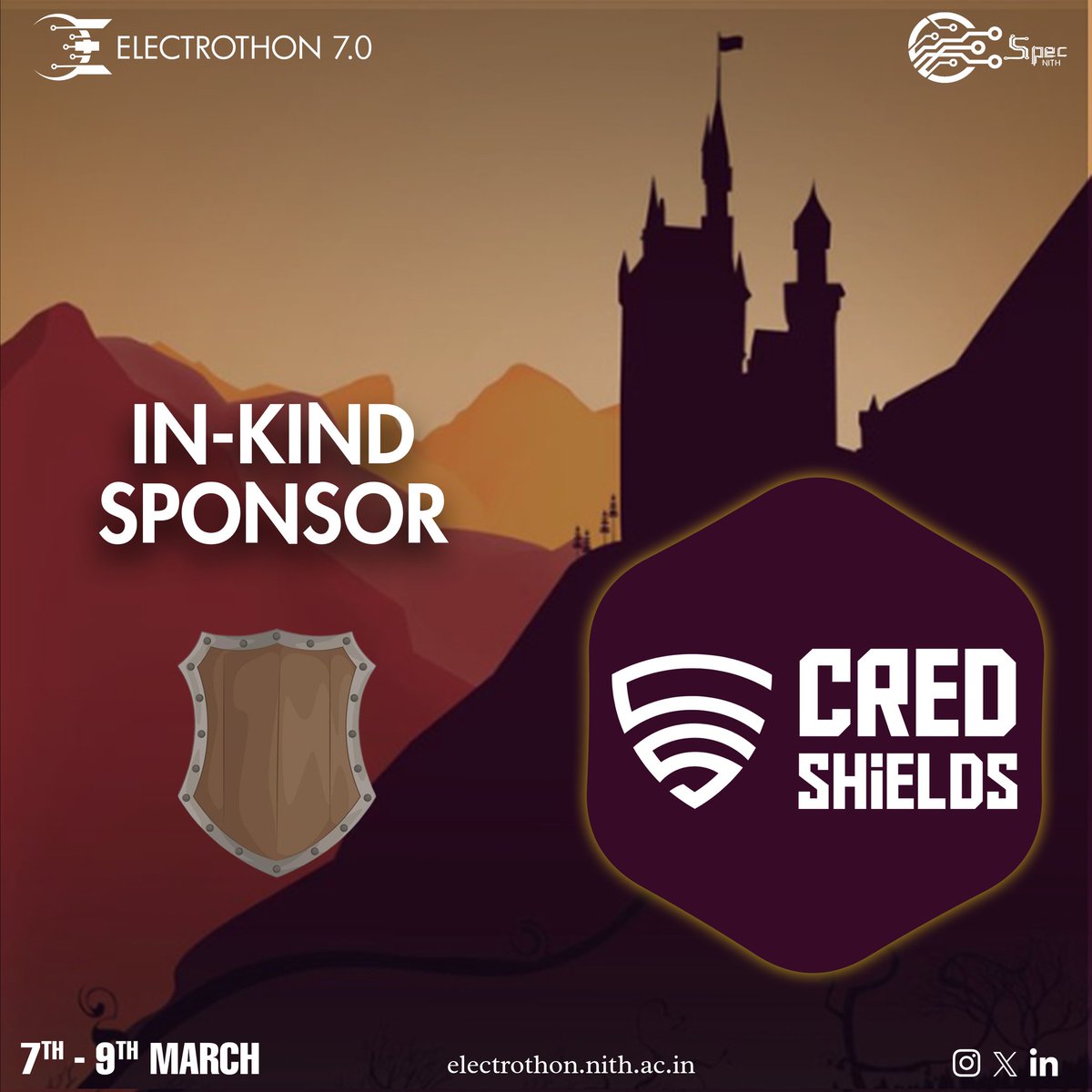 We are pleased to welcome CREDShields (<a href="/CredShields/">CredShields</a>) as an In-Kind Sponsor! 💡 Specializing in advanced threat detection, CREDShields safeguards sensitive data and ensures secure digital environments.
🌍Discover more: credshields.com
#Electrothon7 #SPEC_NITH #CREDShields