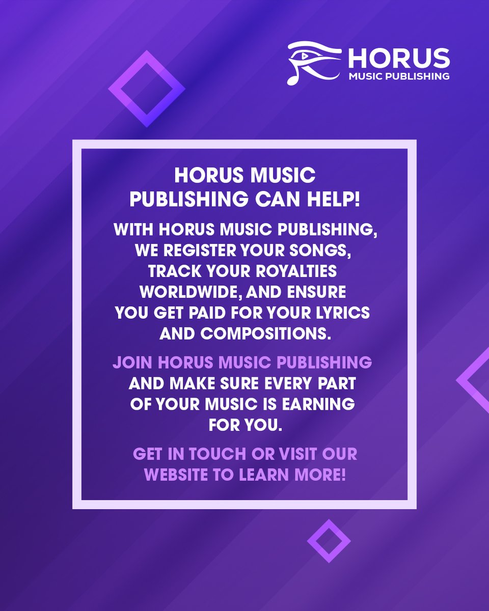 Did you know you could be earning royalties whenever your lyrics are displayed? 🧐

We register your songs, track the royalties worldwide, and ensure your paid for your lyrics and compositions.  

Join Horus Music Publishing today and make sure your music is earning for you 🫵