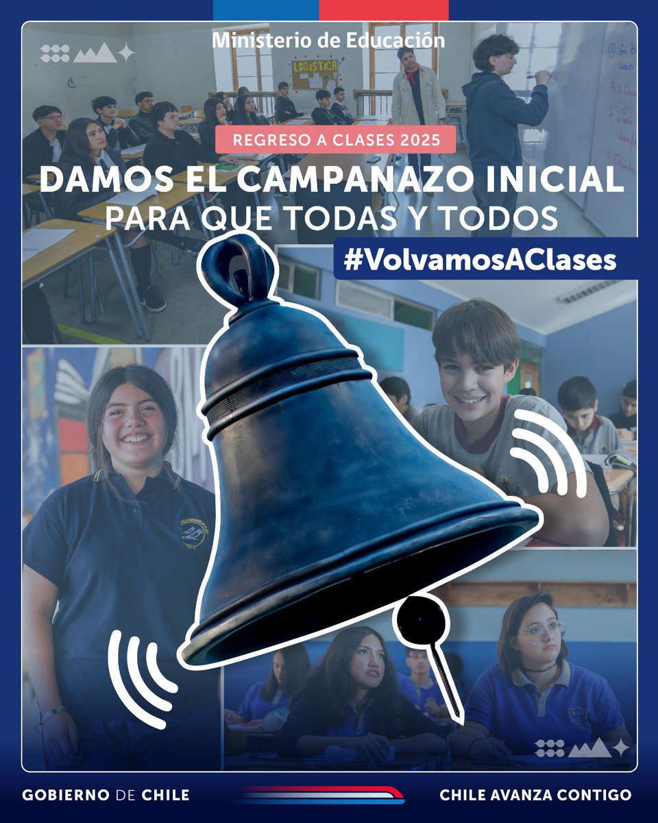 ¡Es hoy! ¡es hoy!  Más de 8 mil establecimientos a nivel nacional abren sus puertas para dar inicio a un nuevo año escolar ✨🚀. Que suenen fuerte las campanas 🔔 y comience esta nueva etapa con energía #VolvamosAClases