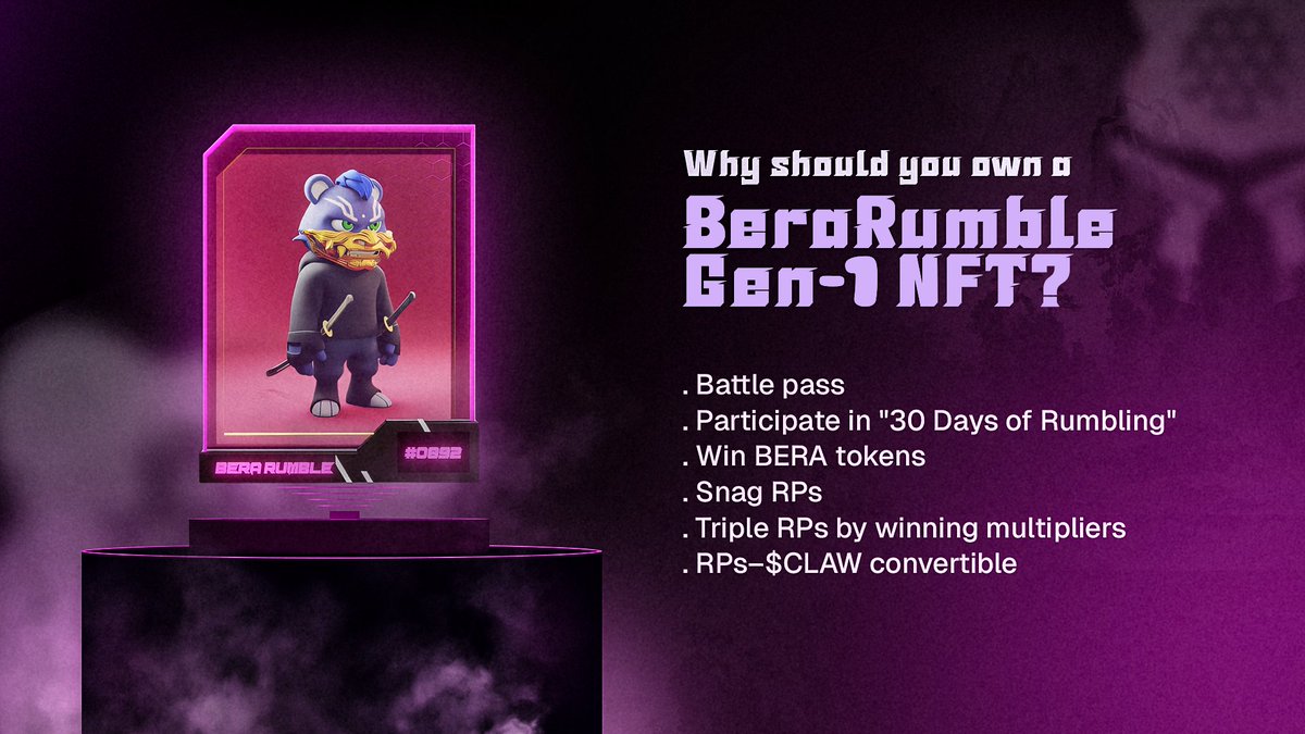 Wondering why you should mint a Rumble Genesis NFT🐻⛓️??

"nO uTiLiTy"

Lots of "uTiLiTy" packed in champ.

Get rumbled.