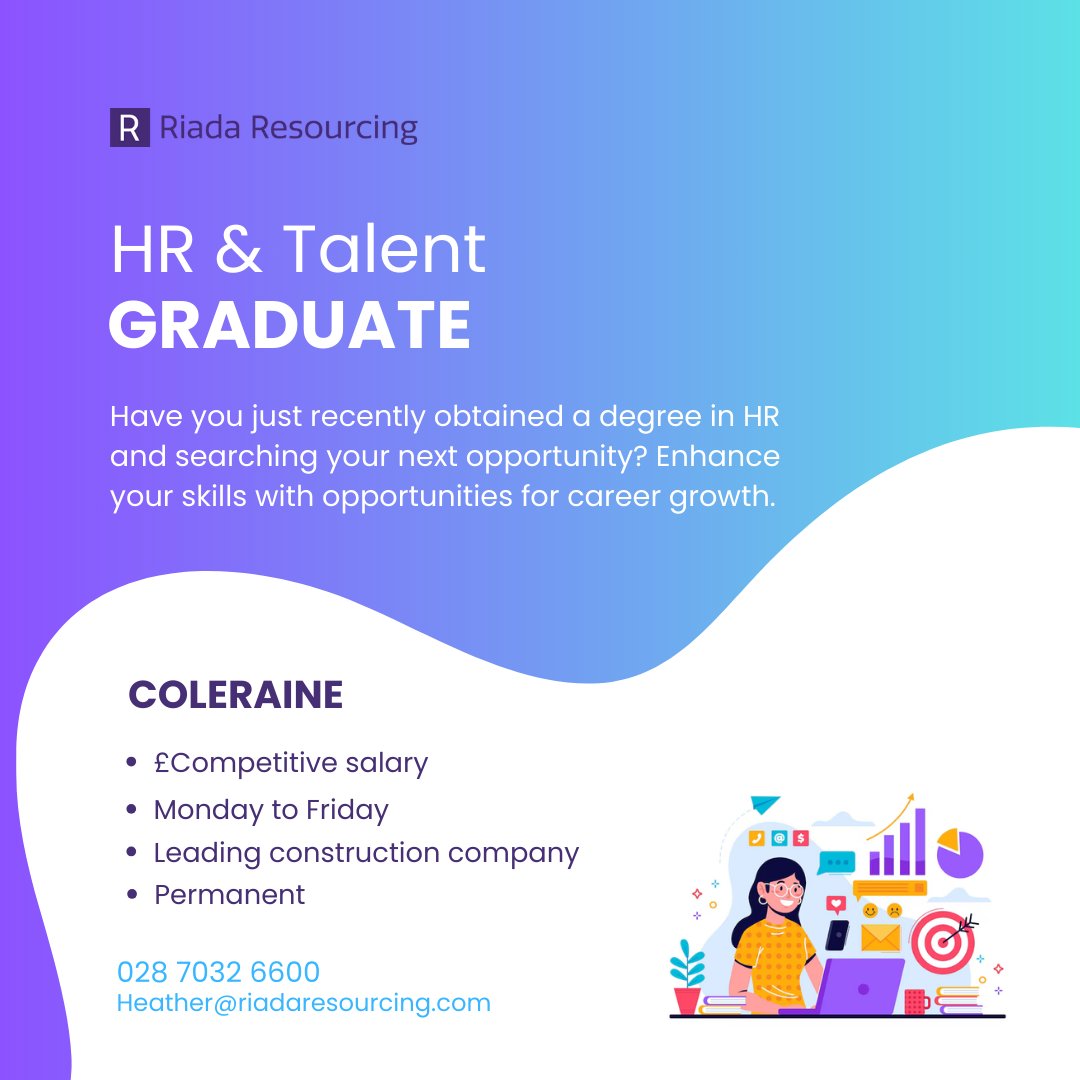 HR &amp; Talent Graduate - Coleraine 📍 

Have you just recently obtained a degree in HR? Enhance your skills with opportunities for career growth within a leading construction company. 

Apply HERE 📲 vacancies.riadaresourcing.com/vacancies/3524…

#nijobs